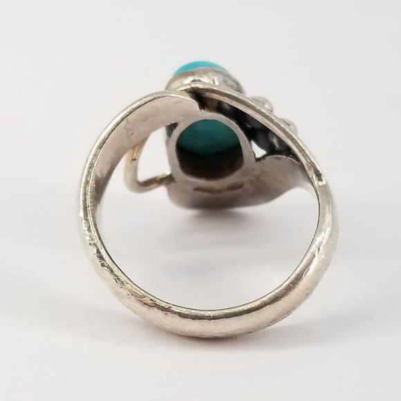 Navaho Sterling Silver Oval Turquoise Ball Bead Wave Ring 6.5 / 6.4g VINTAGE - Picture 3 of 7
